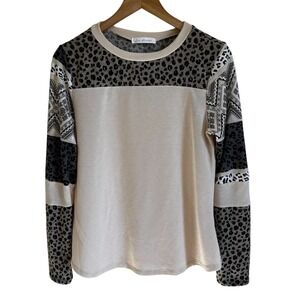 Ces Femme Animal Print Long Sleeve Top Color Block Pullover Casual‎ small